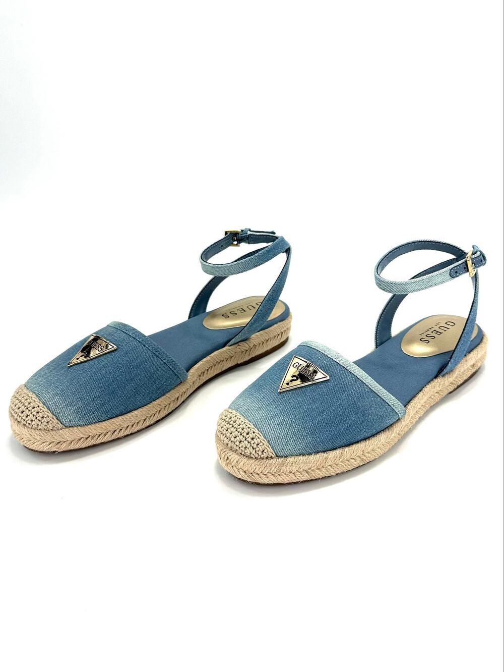 Guess Gallans Sandal Size 7.5M Blue Denim/Canvas Espadrille Platform Closed Toe